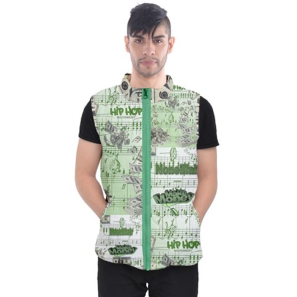 NONEILLAH MUSIC NOTE AND MONEY MEN'S PUFFER VEST